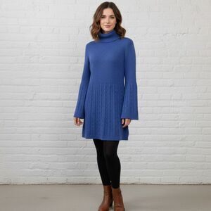 Soft Surroundings Michelle Sweater Dress M Periwinkle Blue Turtleneck Cable Knit